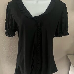 **4 for $15!** Elegant Black Ruffle Trim Top